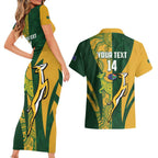 South Africa Australia Rugby Custom Couples Matching Short Sleeve Bodycon Dress and Hawaiian Shirt Springboks Wallabies Together - Aussie Hoodie