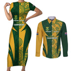 South Africa Australia Rugby Custom Couples Matching Short Sleeve Bodycon Dress and Long Sleeve Button Shirt Springboks Wallabies Together - Aussie Hoodie