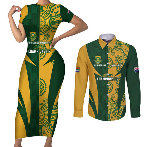 South Africa Australia Rugby Custom Couples Matching Short Sleeve Bodycon Dress and Long Sleeve Button Shirt Springboks Wallabies Together - Aussie Hoodie