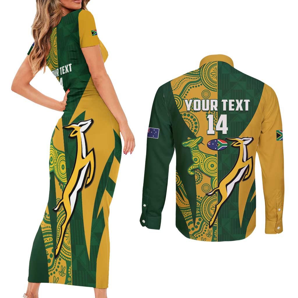 South Africa Australia Rugby Custom Couples Matching Short Sleeve Bodycon Dress and Long Sleeve Button Shirt Springboks Wallabies Together - Aussie Hoodie