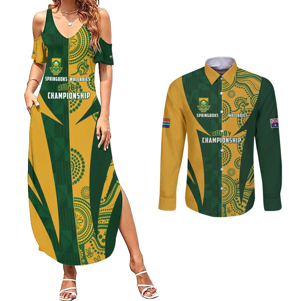 South Africa Australia Rugby Custom Couples Matching Summer Maxi Dress and Long Sleeve Button Shirt Springboks Wallabies Together - Aussie Hoodie