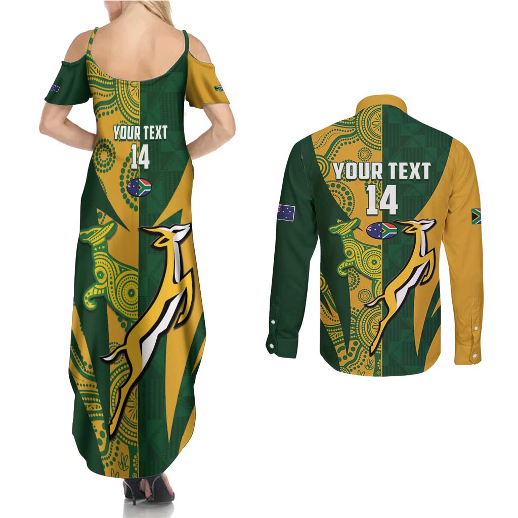 South Africa Australia Rugby Custom Couples Matching Summer Maxi Dress and Long Sleeve Button Shirt Springboks Wallabies Together - Aussie Hoodie