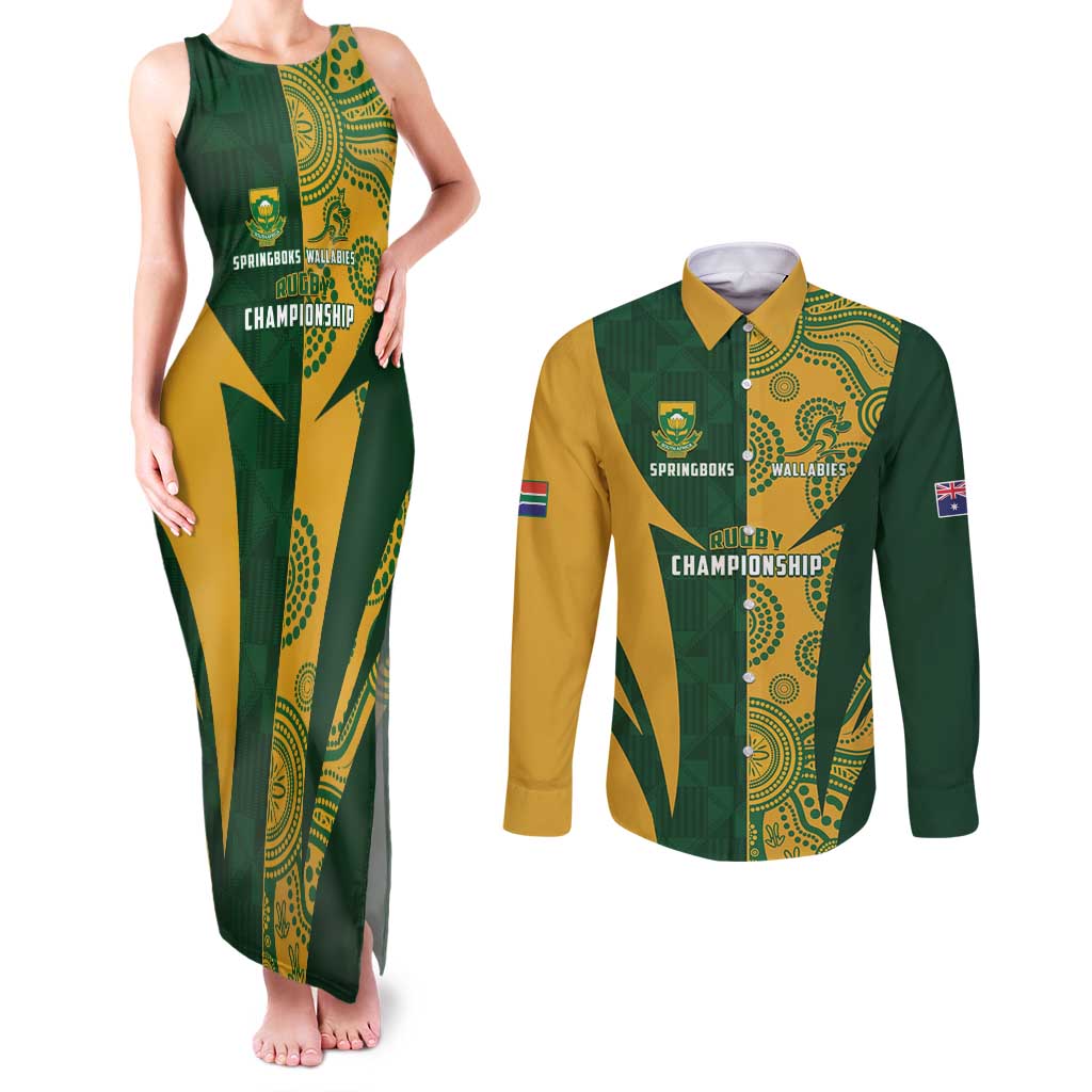 South Africa Australia Rugby Custom Couples Matching Tank Maxi Dress and Long Sleeve Button Shirt Springboks Wallabies Together - Aussie Hoodie