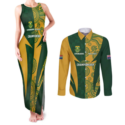 South Africa Australia Rugby Custom Couples Matching Tank Maxi Dress and Long Sleeve Button Shirt Springboks Wallabies Together - Aussie Hoodie