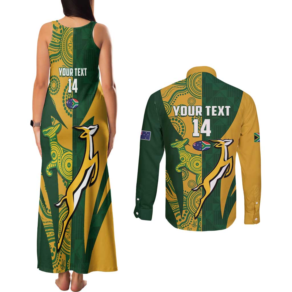 South Africa Australia Rugby Custom Couples Matching Tank Maxi Dress and Long Sleeve Button Shirt Springboks Wallabies Together - Aussie Hoodie