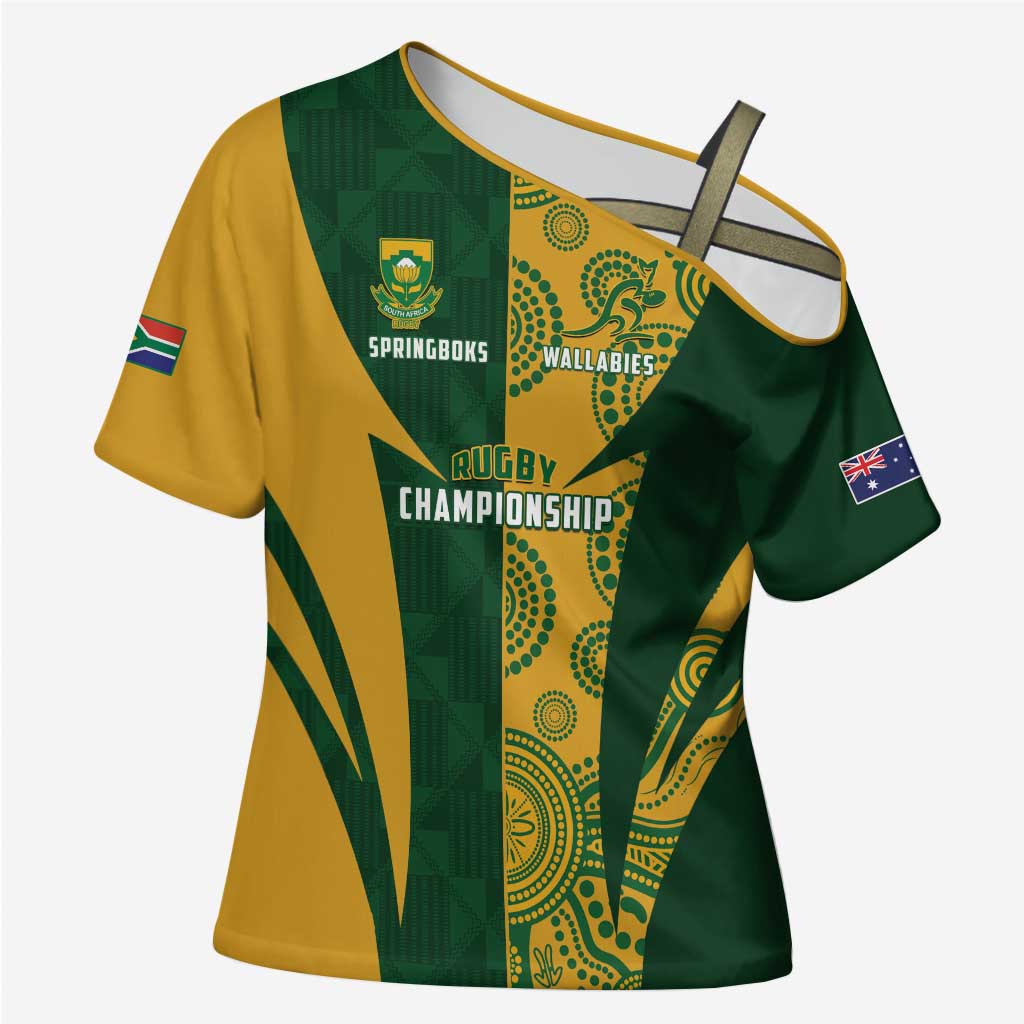 South Africa Australia Rugby Custom Cross Shoulder Shirt Springboks Wallabies Together - Aussie Hoodie