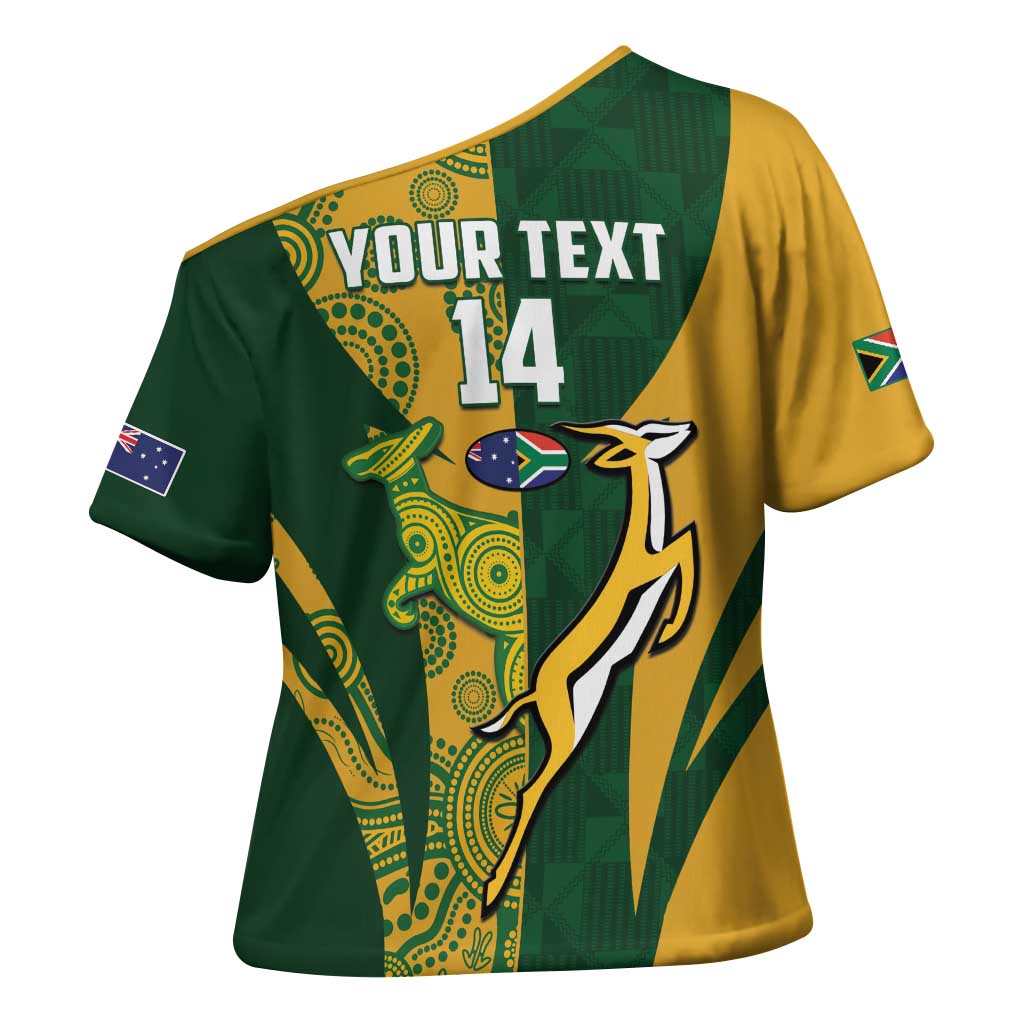 South Africa Australia Rugby Custom Cross Shoulder Shirt Springboks Wallabies Together - Aussie Hoodie