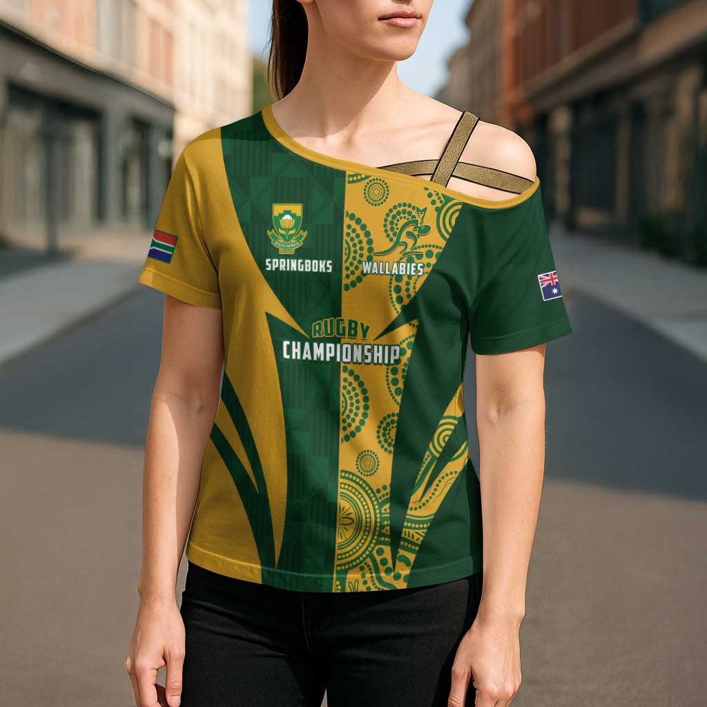 South Africa Australia Rugby Custom Cross Shoulder Shirt Springboks Wallabies Together - Aussie Hoodie