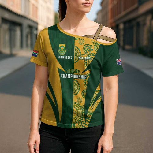 South Africa Australia Rugby Custom Cross Shoulder Shirt Springboks Wallabies Together - Aussie Hoodie