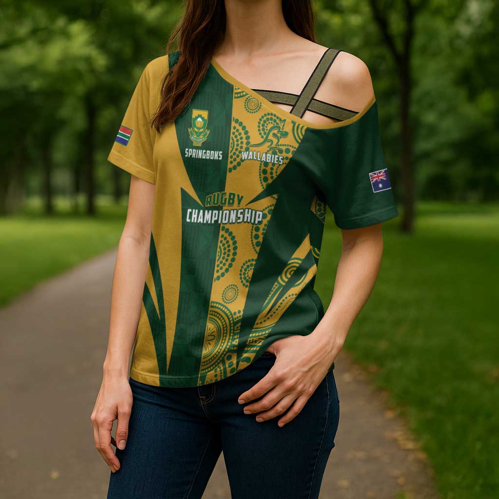 South Africa Australia Rugby Custom Cross Shoulder Shirt Springboks Wallabies Together - Aussie Hoodie