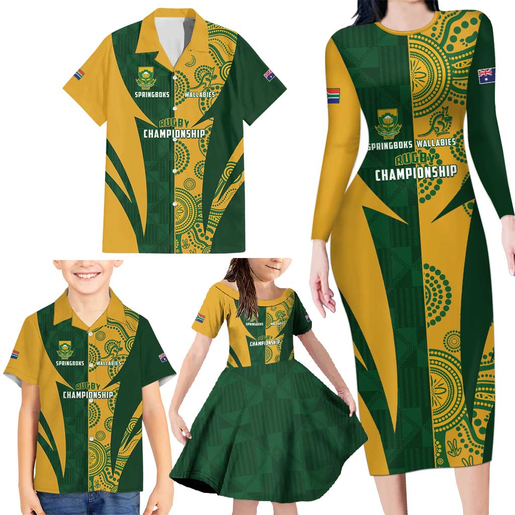 South Africa Australia Rugby Custom Family Matching Long Sleeve Bodycon Dress and Hawaiian Shirt Springboks Wallabies Together - Aussie Hoodie
