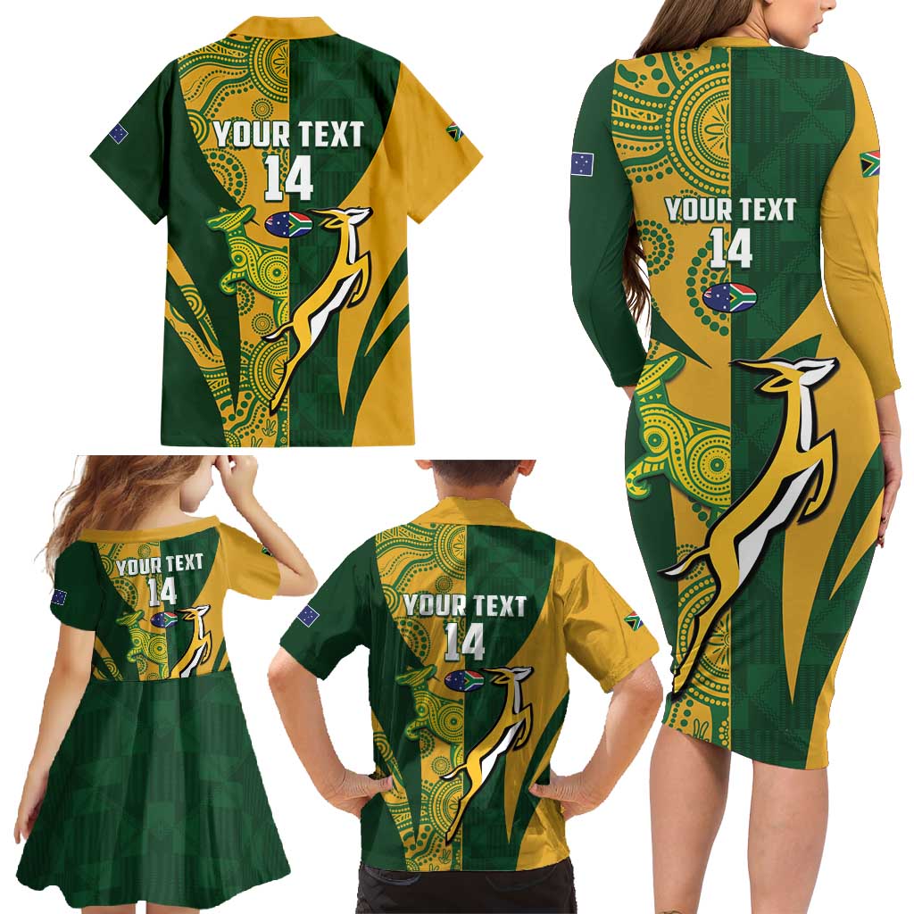 South Africa Australia Rugby Custom Family Matching Long Sleeve Bodycon Dress and Hawaiian Shirt Springboks Wallabies Together - Aussie Hoodie