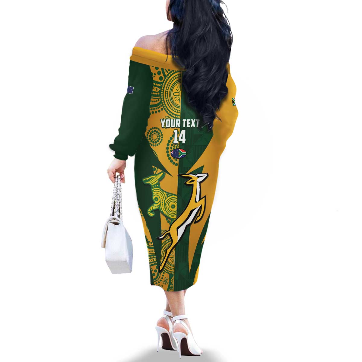 South Africa Australia Rugby Custom Family Matching Off The Shoulder Long Sleeve Dress and Hawaiian Shirt Springboks Wallabies Together - Aussie Hoodie