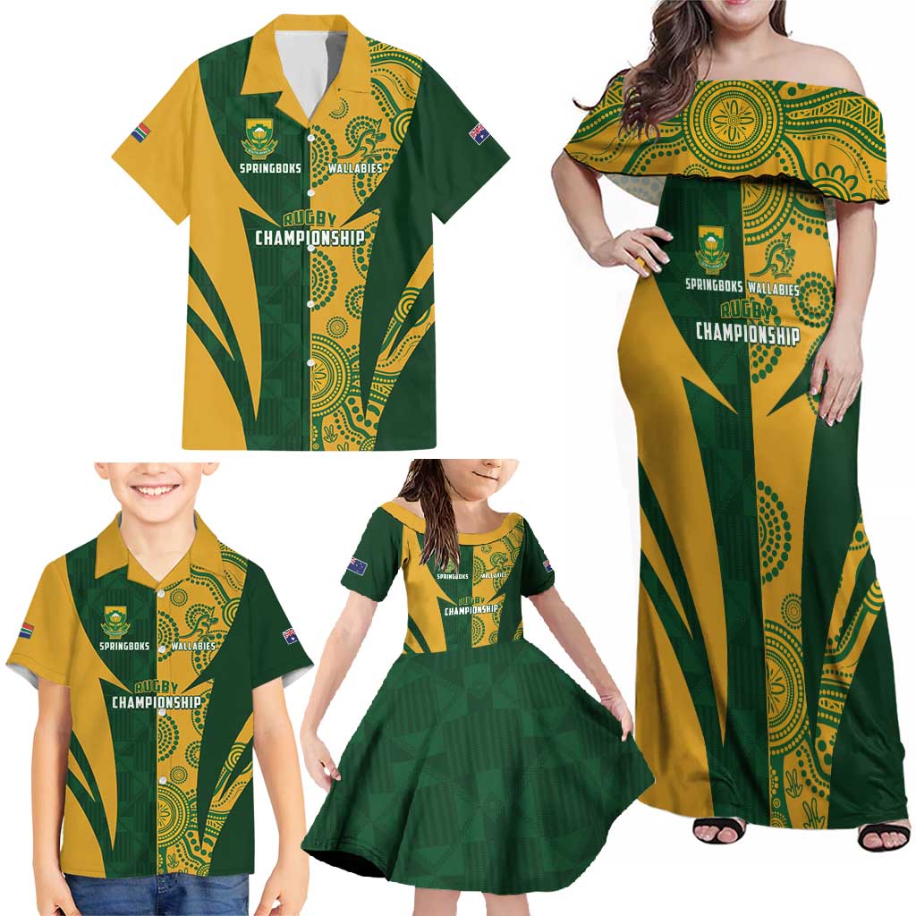 South Africa Australia Rugby Custom Family Matching Off Shoulder Maxi Dress and Hawaiian Shirt Springboks Wallabies Together - Aussie Hoodie