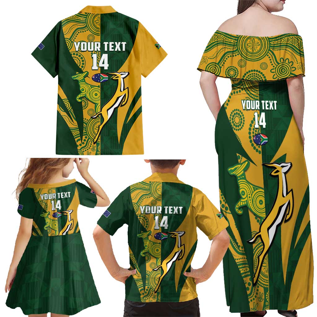 South Africa Australia Rugby Custom Family Matching Off Shoulder Maxi Dress and Hawaiian Shirt Springboks Wallabies Together - Aussie Hoodie