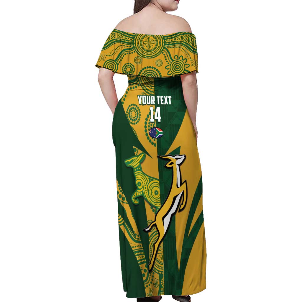 South Africa Australia Rugby Custom Family Matching Off Shoulder Maxi Dress and Hawaiian Shirt Springboks Wallabies Together - Aussie Hoodie
