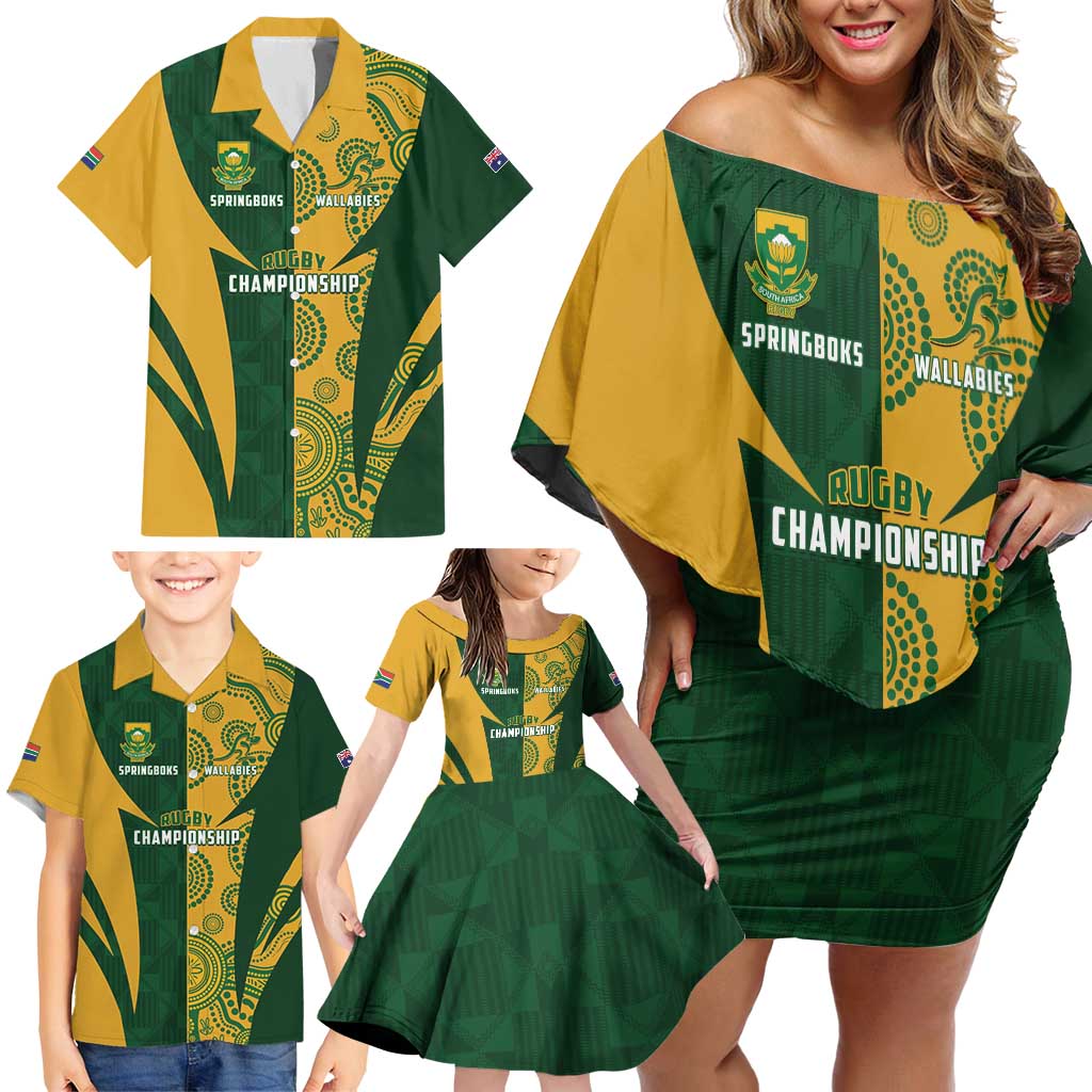 South Africa Australia Rugby Custom Family Matching Off Shoulder Short Dress and Hawaiian Shirt Springboks Wallabies Together - Aussie Hoodie