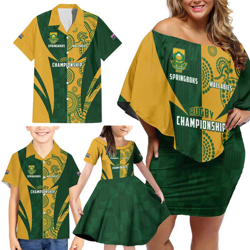 South Africa Australia Rugby Custom Family Matching Off Shoulder Short Dress and Hawaiian Shirt Springboks Wallabies Together - Aussie Hoodie