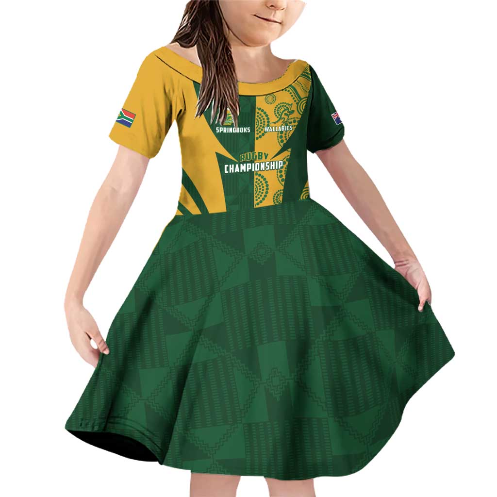 South Africa Australia Rugby Custom Family Matching Off Shoulder Short Dress and Hawaiian Shirt Springboks Wallabies Together - Aussie Hoodie