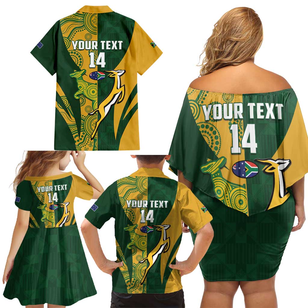 South Africa Australia Rugby Custom Family Matching Off Shoulder Short Dress and Hawaiian Shirt Springboks Wallabies Together - Aussie Hoodie