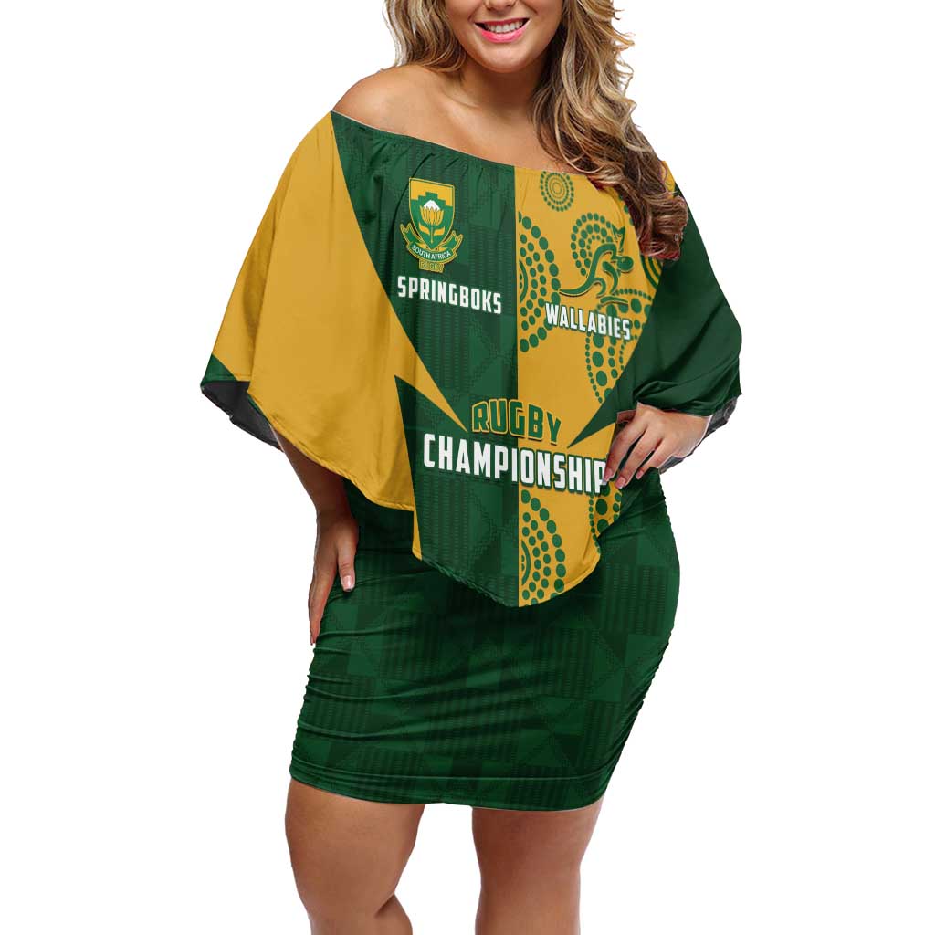 South Africa Australia Rugby Custom Family Matching Off Shoulder Short Dress and Hawaiian Shirt Springboks Wallabies Together - Aussie Hoodie