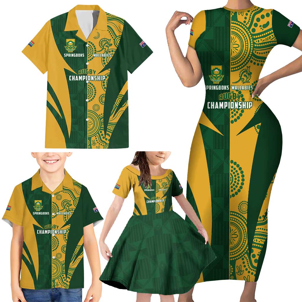 South Africa Australia Rugby Custom Family Matching Short Sleeve Bodycon Dress and Hawaiian Shirt Springboks Wallabies Together - Aussie Hoodie