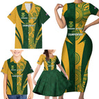 South Africa Australia Rugby Custom Family Matching Short Sleeve Bodycon Dress and Hawaiian Shirt Springboks Wallabies Together - Aussie Hoodie