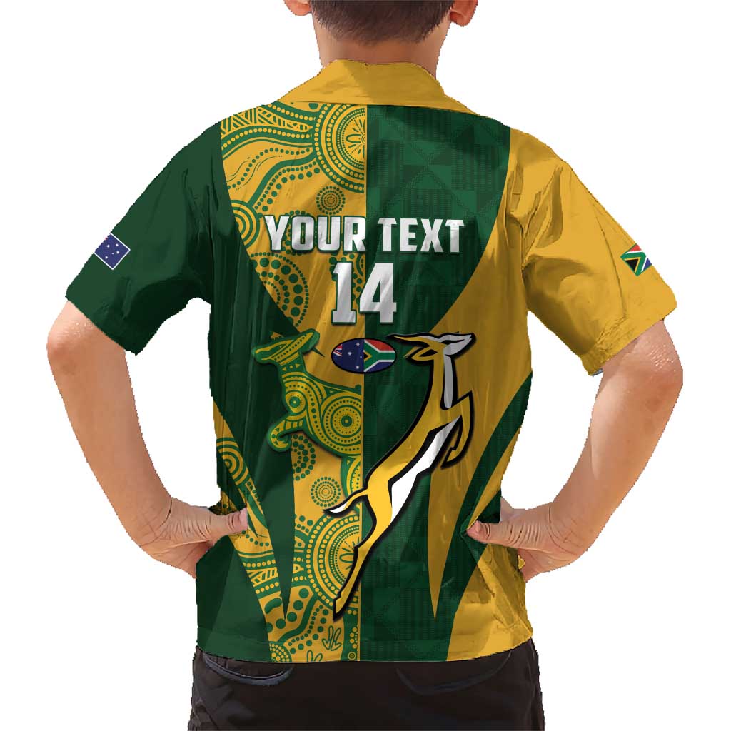 South Africa Australia Rugby Custom Family Matching Short Sleeve Bodycon Dress and Hawaiian Shirt Springboks Wallabies Together - Aussie Hoodie