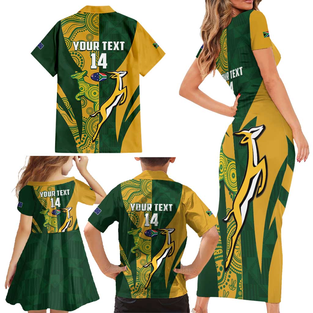 South Africa Australia Rugby Custom Family Matching Short Sleeve Bodycon Dress and Hawaiian Shirt Springboks Wallabies Together - Aussie Hoodie