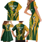South Africa Australia Rugby Custom Family Matching Short Sleeve Bodycon Dress and Hawaiian Shirt Springboks Wallabies Together - Aussie Hoodie