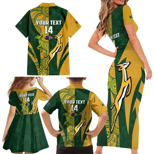 South Africa Australia Rugby Custom Family Matching Short Sleeve Bodycon Dress and Hawaiian Shirt Springboks Wallabies Together - Aussie Hoodie