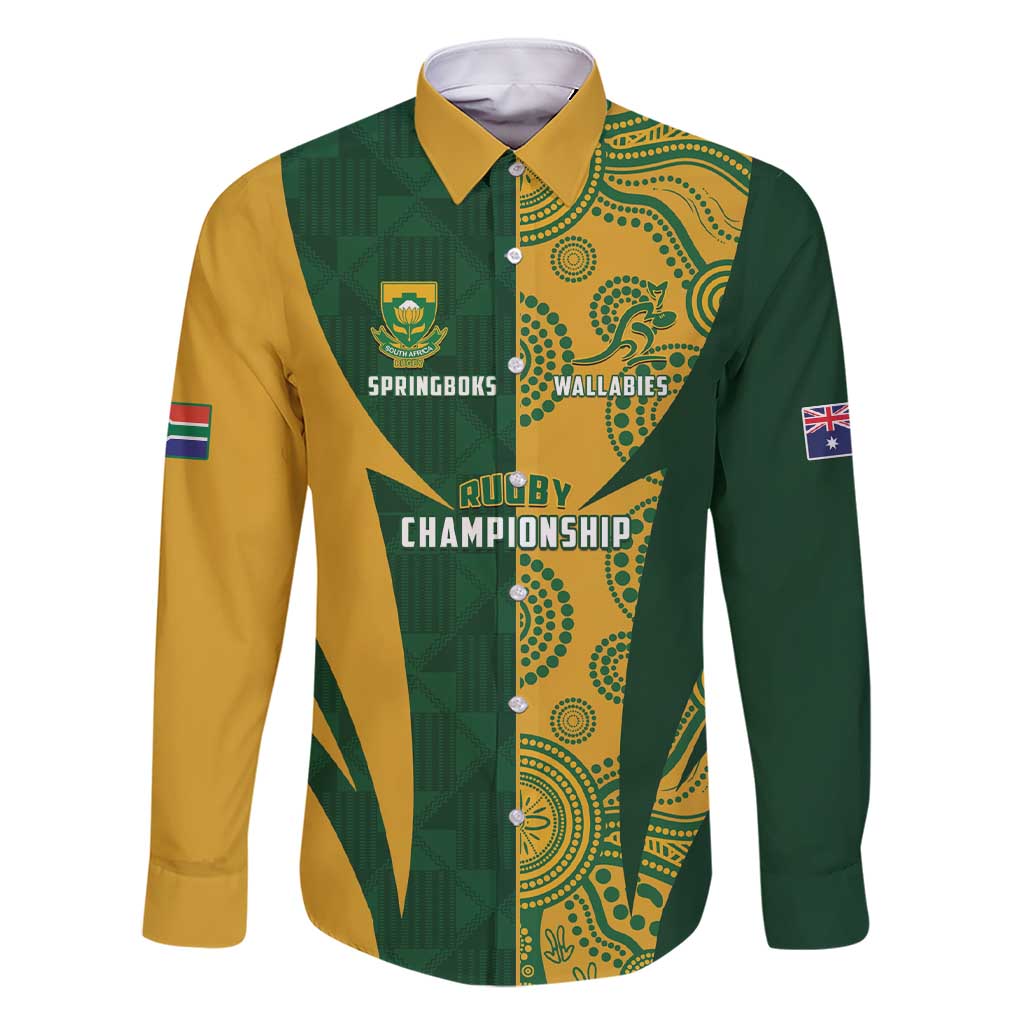South Africa Australia Rugby Custom Family Matching Short Sleeve Bodycon Dress and Hawaiian Shirt Springboks Wallabies Together - Aussie Hoodie