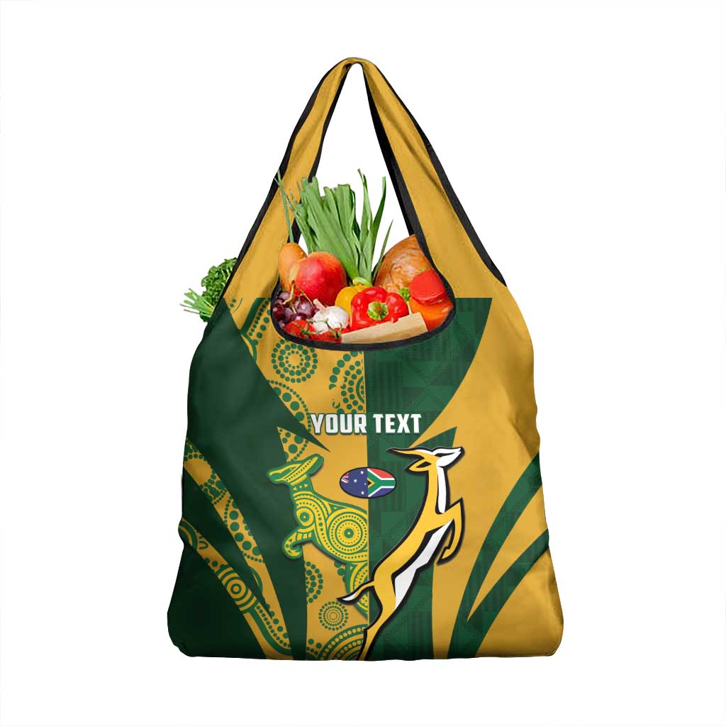 South Africa Australia Rugby Custom Grocery Bag Springboks Wallabies Together - Aussie Hoodie
