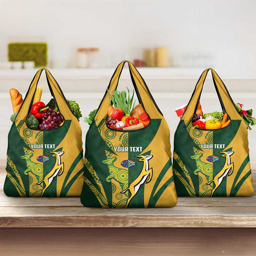 South Africa Australia Rugby Custom Grocery Bag Springboks Wallabies Together - Aussie Hoodie