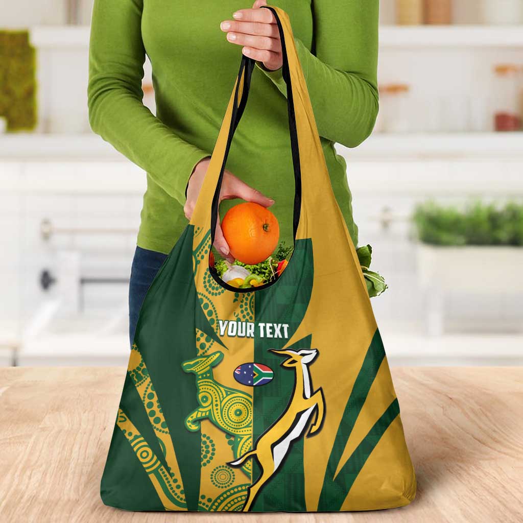 South Africa Australia Rugby Custom Grocery Bag Springboks Wallabies Together - Aussie Hoodie