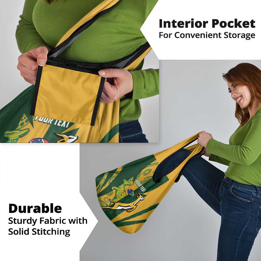 South Africa Australia Rugby Custom Grocery Bag Springboks Wallabies Together - Aussie Hoodie