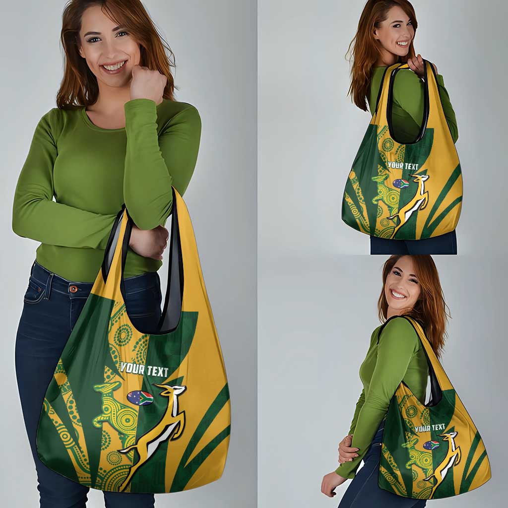 South Africa Australia Rugby Custom Grocery Bag Springboks Wallabies Together - Aussie Hoodie
