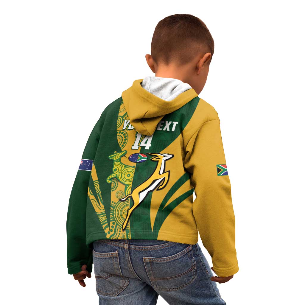 South Africa Australia Rugby Custom Kid Hoodie Springboks Wallabies Together - Aussie Hoodie