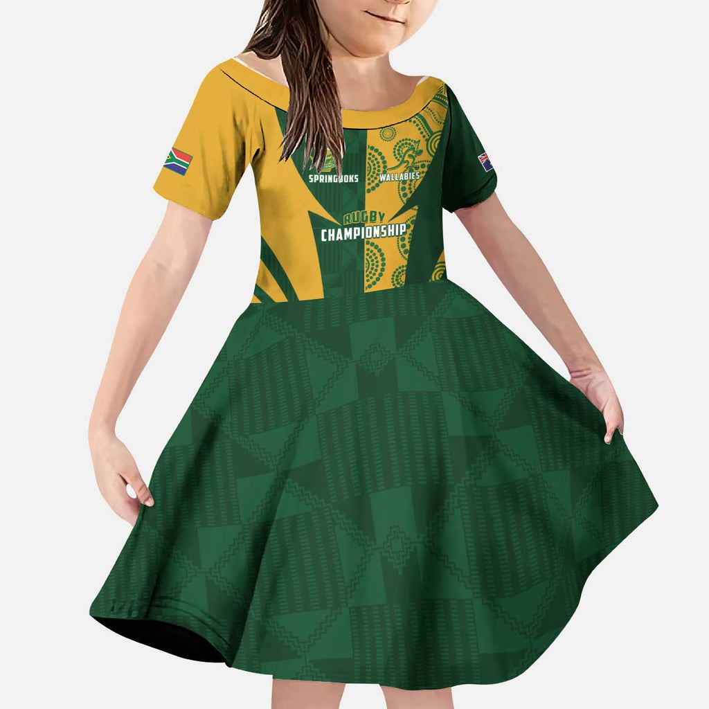 South Africa Australia Rugby Custom Kid Short Sleeve Dress Springboks Wallabies Together - Aussie Hoodie