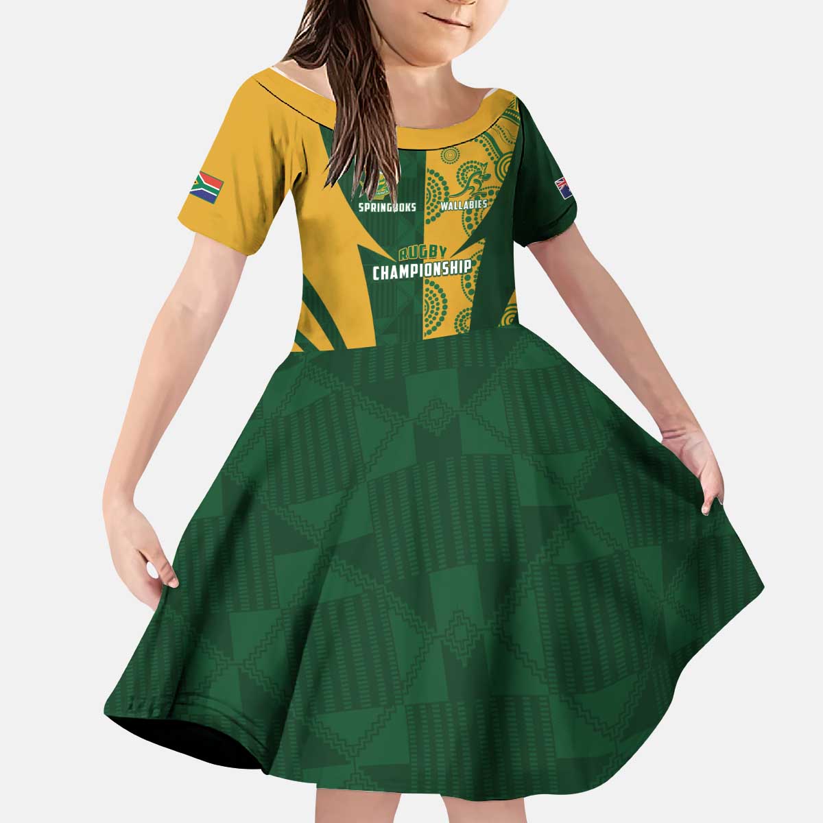South Africa Australia Rugby Custom Kid Short Sleeve Dress Springboks Wallabies Together - Aussie Hoodie