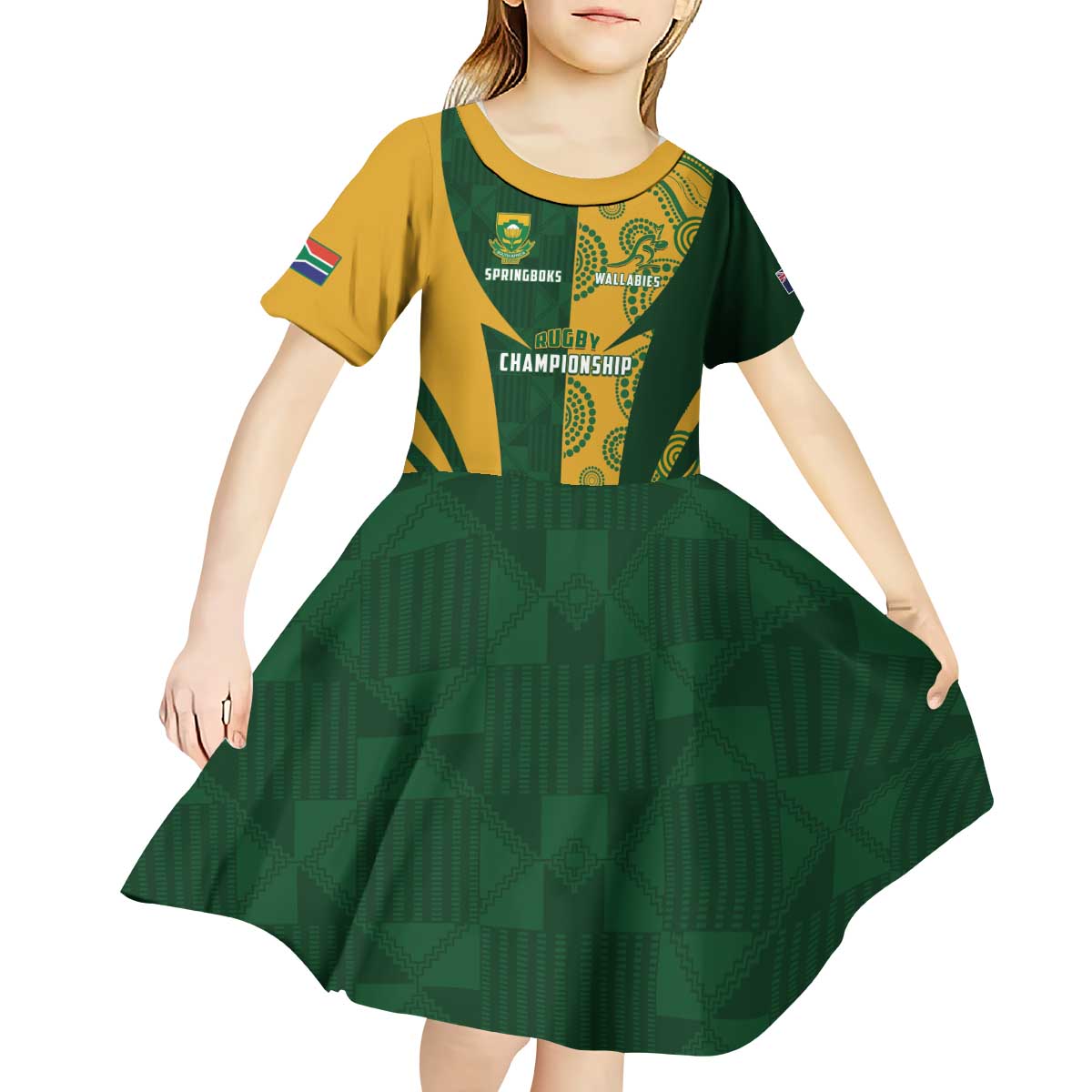 South Africa Australia Rugby Custom Kid Short Sleeve Dress Springboks Wallabies Together - Aussie Hoodie
