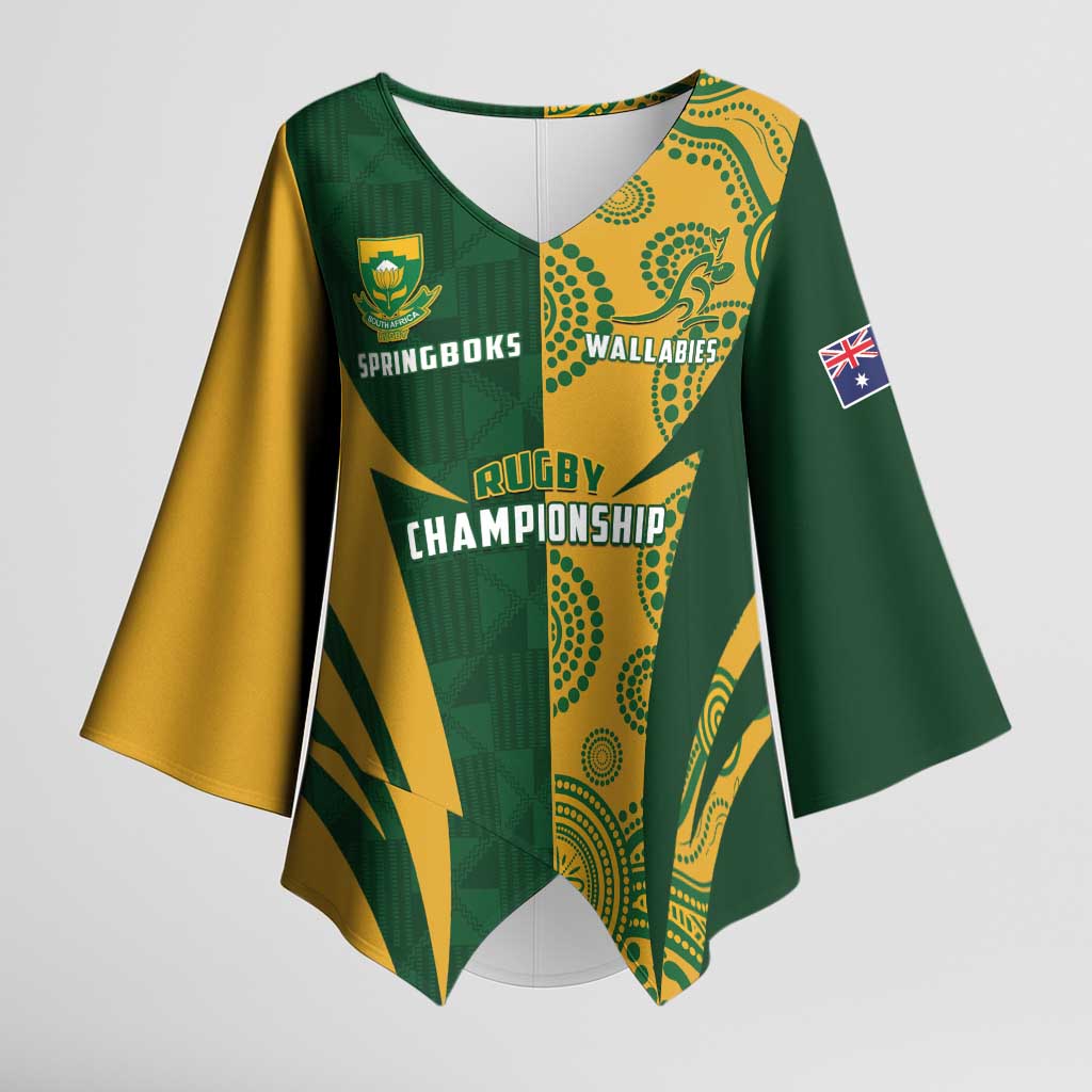 South Africa Australia Rugby Custom Kimono Sleeve Blouse Springboks Wallabies Together - Aussie Hoodie