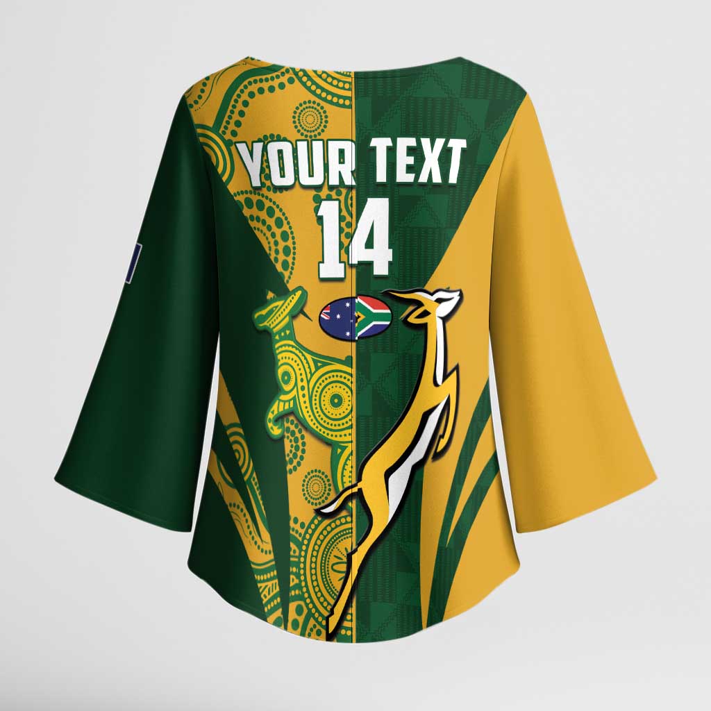 South Africa Australia Rugby Custom Kimono Sleeve Blouse Springboks Wallabies Together - Aussie Hoodie