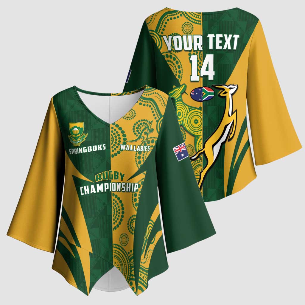 South Africa Australia Rugby Custom Kimono Sleeve Blouse Springboks Wallabies Together - Aussie Hoodie