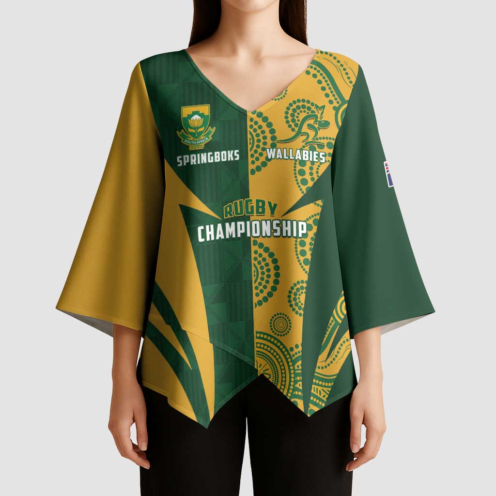 South Africa Australia Rugby Custom Kimono Sleeve Blouse Springboks Wallabies Together - Aussie Hoodie