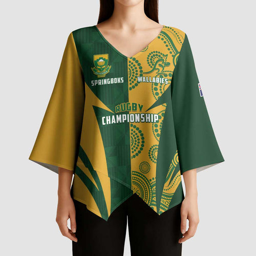 South Africa Australia Rugby Custom Kimono Sleeve Blouse Springboks Wallabies Together - Aussie Hoodie