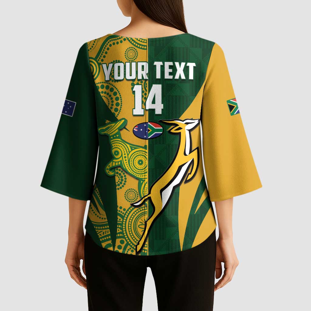 South Africa Australia Rugby Custom Kimono Sleeve Blouse Springboks Wallabies Together - Aussie Hoodie