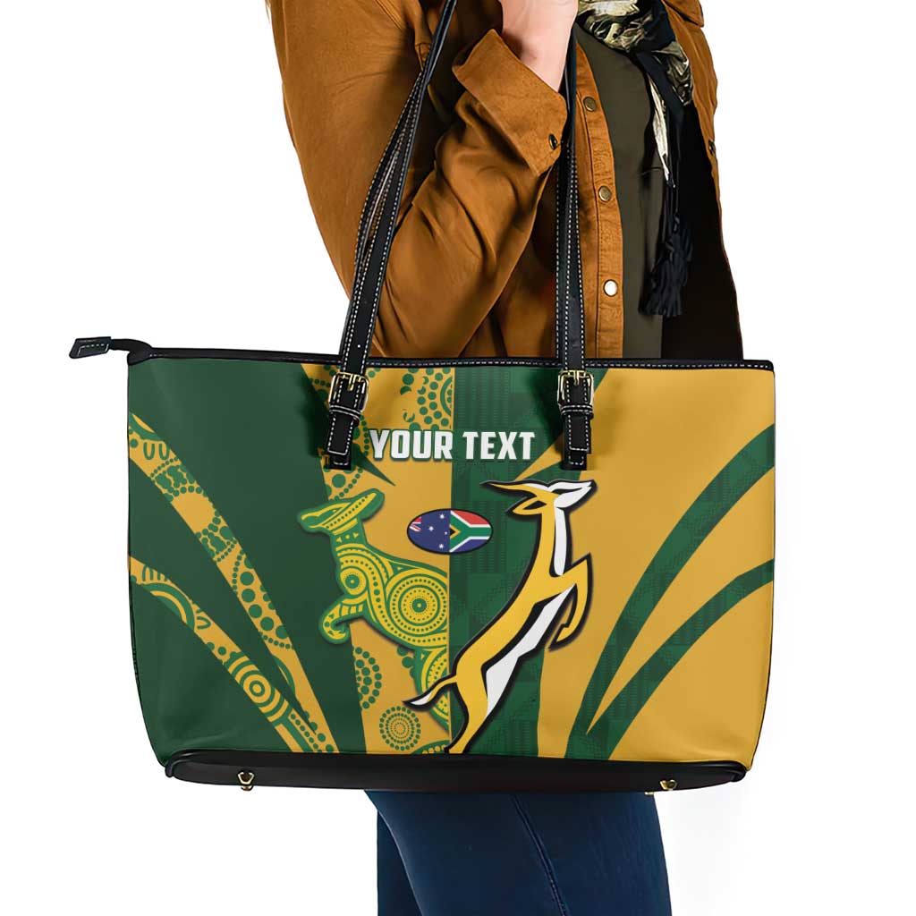 South Africa Australia Rugby Custom Leather Tote Bag Springboks Wallabies Together - Aussie Hoodie