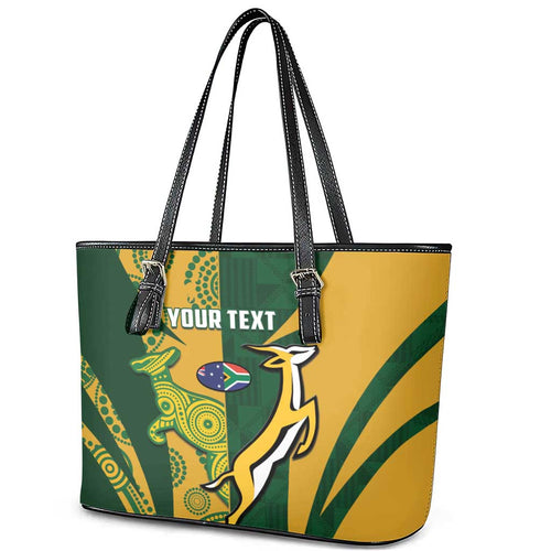 South Africa Australia Rugby Custom Leather Tote Bag Springboks Wallabies Together - Aussie Hoodie