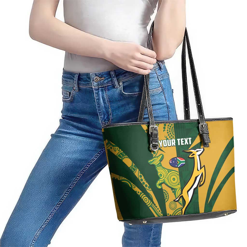 South Africa Australia Rugby Custom Leather Tote Bag Springboks Wallabies Together - Aussie Hoodie